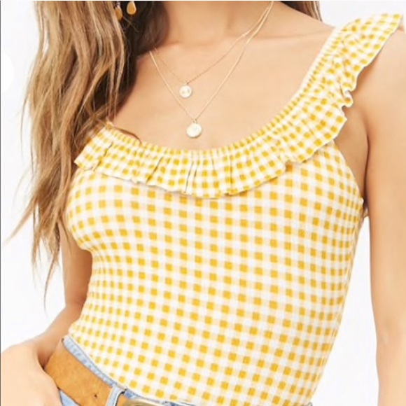 Forever 21 Tops | Yellow Checkered Body Suit - Picture 3 of 4